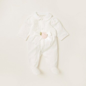 Giggles Textured Closed Feet Sleepsuit with Long Sleeves