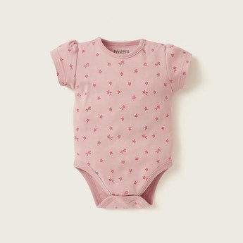 Juniors All-Over Floral Print Bodysuit with Short Sleeves