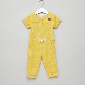 Giggles Textured Sleepsuit with Round Neck and Short Sleeves