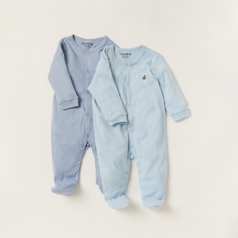 Juniors Solid Closed Feet Sleepsuit with Long Sleeves and Snap Closure - Set of 2