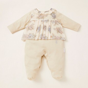 Giggles Floral Detail Sleepsuit with Press Button Closure