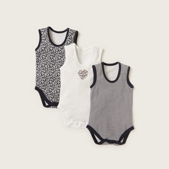 Juniors Printed Sleeveless Bodysuit with Press Button Closure - Set of  3