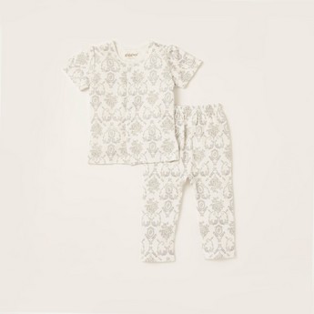 Giggles Printed Round Neck T-shirt and Full Length Pyjama Set