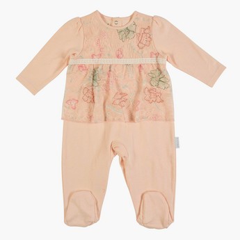 Giggles Floral Themed Closed Feet Sleepsuit with Long Sleeves