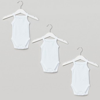 Juniors Plain Sleeveless Bodysuit with Press Button Closure - Set of 3