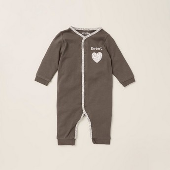 Juniors Heart Print Sleepsuit with Round Neck and Long Sleeves