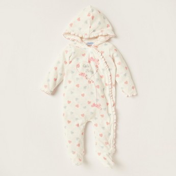 Juniors All-Over Printed Closed Feet Sleepsuit with Long Sleeves and Hood