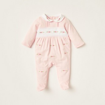 Giggles Floral Print Closed Feet Sleepsuit with Long Sleeves