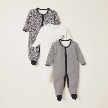 Juniors Printed Closed Feet Sleepsuit with Long Sleeves - Set of 3