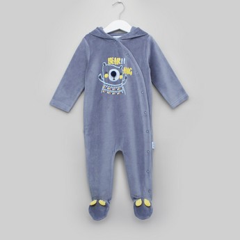 Juniors Textured Closed Feet Sleepsuit with Hood and Applique Detail