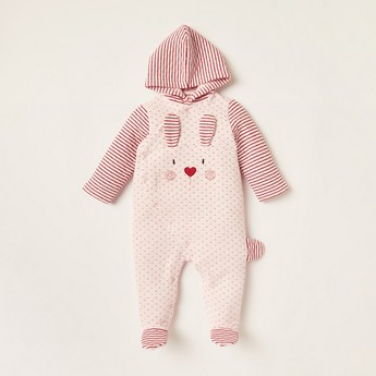 Juniors All-Over Printed Closed Feet Sleepsuit with Long Sleeves and Hood