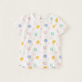 Juniors All-Over Print T-shirt with Round Neck and Short Sleeves