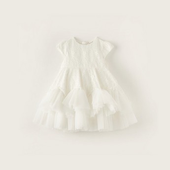 Juniors Lace Detail Dress with Ruffles and Zip Closure