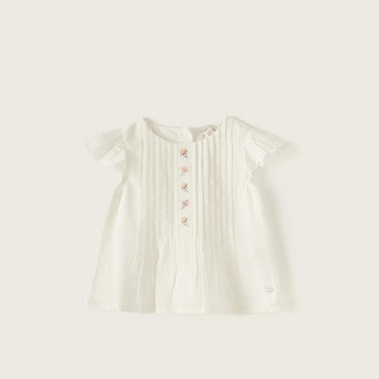 Giggles Embroidered Top with Pintuck Detail and Button Closure