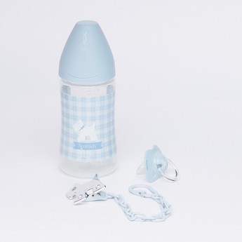 Suavinex Printed Feeding Bottle with Soother and Clip