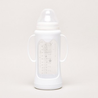 Giggles Printed Glass Feeding Bottle with Cover- 250 ml