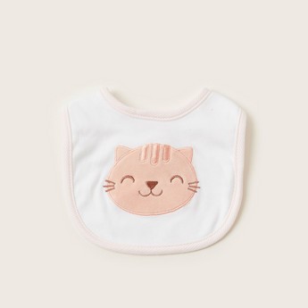 Juniors Cat Embroidery Bib with Press Button Closure