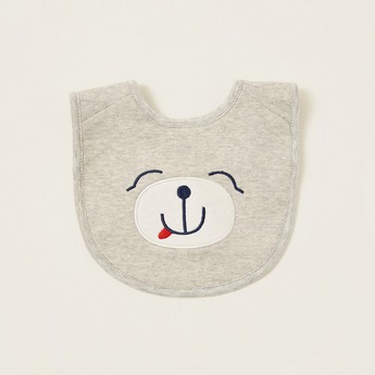 Juniors Bear Embroidered Detail Bib with Press Button Closure