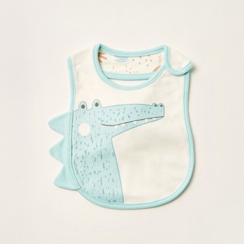 Juniors Printed Bib with Button Closure and Dinosaur Embroidery