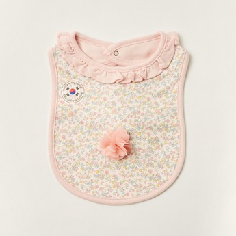 Juniors All-Over Floral Print Bib with Button Closure and Ruffle Detail