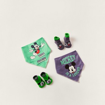 Disney Mickey Mouse Print 4-Piece Bib and Booties Set