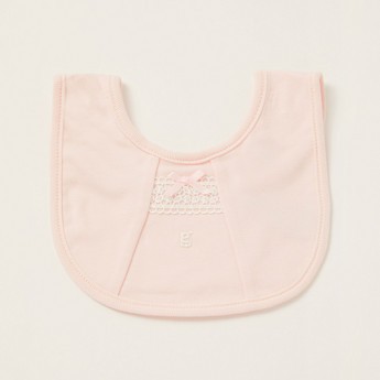 Giggles Solid Bib with Lace Detail and Press Button Closure