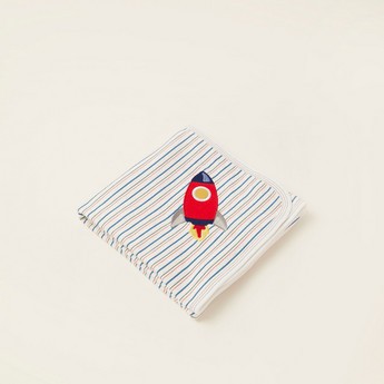 Juniors Striped Receiving Blanket with Rocket Embroidery - 76x102 cms