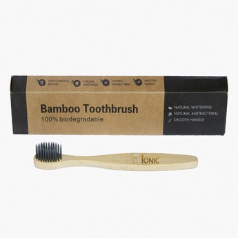 Ionic MSM Charcoal Bamboo Toothbrush with Wooden Handle