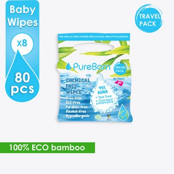 Pureborn Chemical-Free Travel Wipes - 80 Wipes