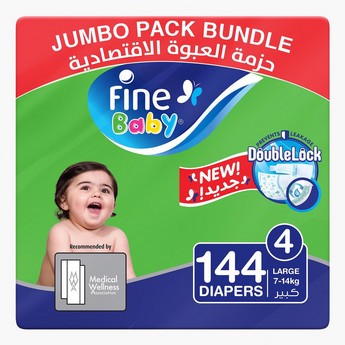 Fine Baby Size 4, Maxi 144-Diapers Jumbo Pack - 7-14 kgs