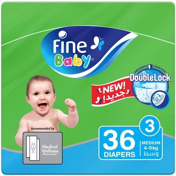 Fine Baby DoubleLock Medium Size 3, 36-Diapers Economy Pack - 4-9 kgs