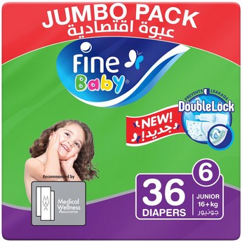 Fine Baby Diaper Junior Size 6 Mega 36-Diaper Pack - 16+ kgs