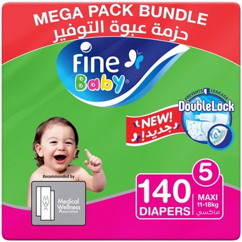 Fine Baby DoubleLock Maxi Size 5, 140-Diapers Mega Pack - 11-18 kgs