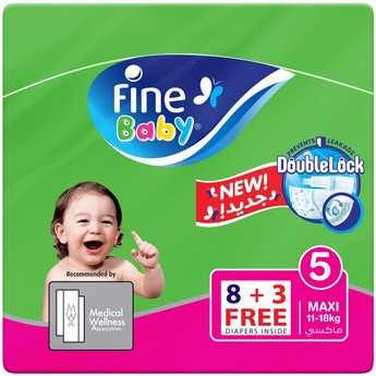 Fine Baby DoubleLock Technology Size 5 Maxi 11-Diaper Pack - 11-18 kgs