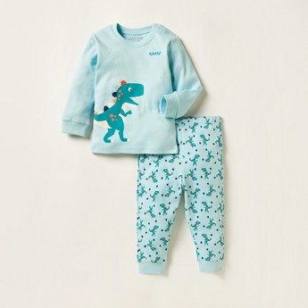 Juniors Dinosaur Print Long Sleeve T-shirt and Pyjama Set