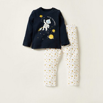 Juniors Printed Round Neck T-shirt and Pyjama Set