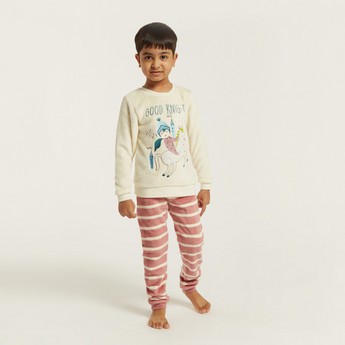 Juniors Embroidered T-shirt and Striped Pyjamas Set