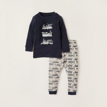 Giggles Printed Round Neck T-shirt and Full Length Pyjama Set