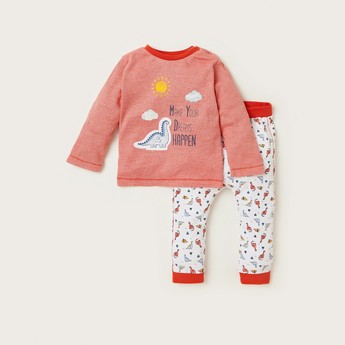 Juniors Graphic Print T-shirt and All-Over Printed Pyjama Set