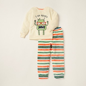 Juniors Graphic Print T-shirt and Striped Pyjamas Set