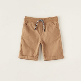 Juniors Solid Woven Shorts with Pockets and Drawstring Waistband