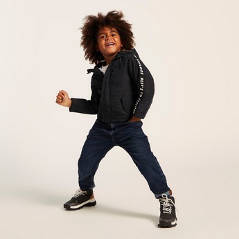 Juniors Hooded Solid Jacket with Long Sleeves and Tape Detail