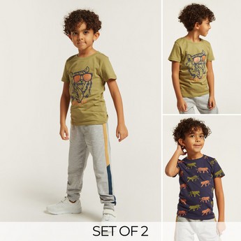 Juniors Graphic Print T-shirt with Short Sleeves - Set of 2