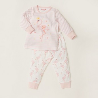 Juniors Flamingo Print T-shirt and Pyjama Set