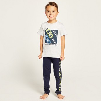 Juniors Printed Crew Neck T-shirt and Pyjama Set