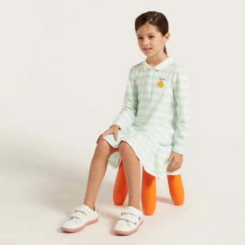 Juniors Striped Shirt Dress with Long Sleeves