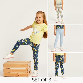 Juniors Assorted Leggings with Elasticated Waistband - Set of 3