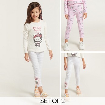 Sanrio Hello Kitty Striped Leggings with Elasticised Waistband - Set of 2