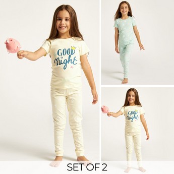 Juniors Printed Short Sleeve T-shirt and Pyjamas - Set of 2