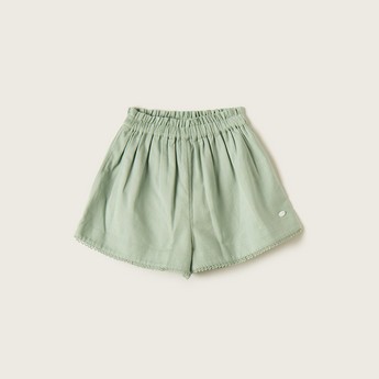 Eligo Solid Shorts with Elasticised Waistband and Lace Detail